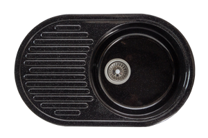 Мойка  керамогранит S21  овальн   720 *450    (чаша 380 мм,  h 18,5 мм ) (перелив, б/отв., унив-я, БЕЗ СИФОНА.) матовый    ЧЕРНЫЙ   