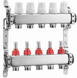 Коллекторная группа ZEGOR,   QS-18113 с расх-ми, термостат. клапана, нерж. сталь 1"х11х3/4"