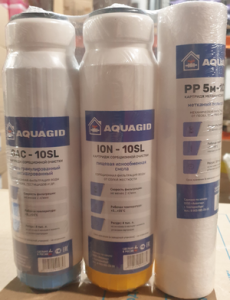 КОМПЛЕКТ  AQUAGID  АНТИНАКИПЬ  (PP, ION, GAC)  (нетканый пп 5мкр , ионообмен смола, гранул активир уголь) 