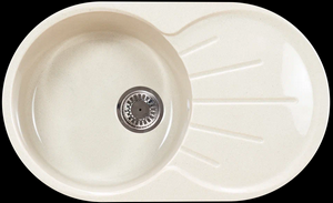 Мойка  керамогранит S24  овальн   730 *450    (чаша 400 мм,  h 19 мм ) (перелив, б/отв., унив-я, БЕЗ СИФОНА.) матовый    БЕЖЕВЫЙ      