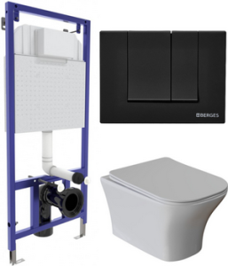 Инсталляция BERGES  скрыт/монт NOVUM 5в1 унитаз WAVE CITY , сиден  дюропл микролифт, кноп черн матов