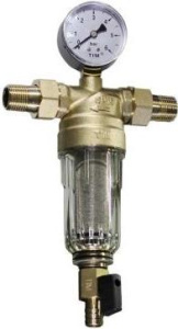 Фильтр каскадный промывной   1/2"  с манометром, стеклянный корпус   TIM