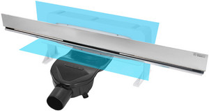 Желоб BERGES водосток пристенный Wall 600 нержавеющая сталь, решетка матовый хром, S-сифон D50 H60 боковой выпуск 42 l/m