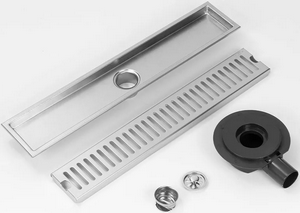 Трап Т-74 400мм*100мм линейный с горизонтальным выходом D50, решетка с вертикальными полосами