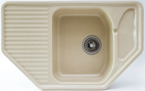 Мойка  керамогранит S30  угловая    740 *480    (чаша 400*330 мм,  h 17 мм ) (перелив, б/отв., унив-я, БЕЗ СИФОНА.) матовый     БЕЖЕВЫЙ         