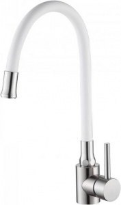 КУХНЯ MAXONOR E7280-8  ø35 (крепление гайка,гибкий излив белый/сатин) (ЛАТУНЬ)